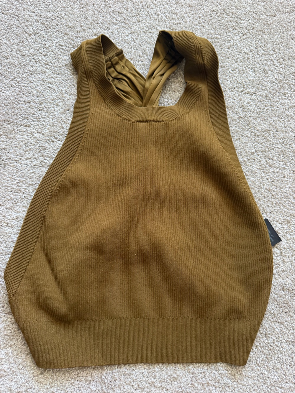 Sandro Olive-Tone Ribbed Sleeveless Knit Top